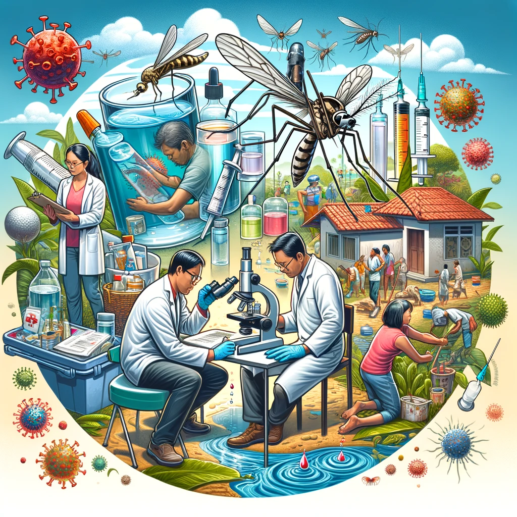 comprehensive-illustration-representing-the-fight-against-dengue-fever-featuring-key-elements-such-as-the-Aedes-aegypti-mosquito-a-medical-profess